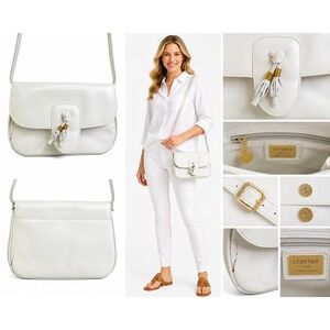 Lederer Shoulder Bag Women Small White Leather Tassel Flap Made in Italy Vintage